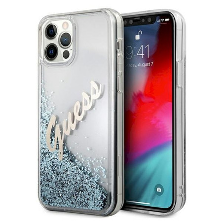 Guess GUHCP12LGLVSBL Glitter Vintage Script Hardcase for iPhone 12 Pro Max 6.7" / blue