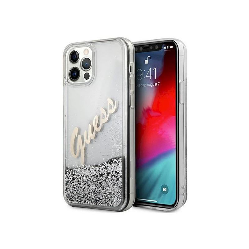 Guess GUHCP12LGLVSSI Glitter Vintage Script Hardcase for iPhone 12 Pro Max 6,7" / silver