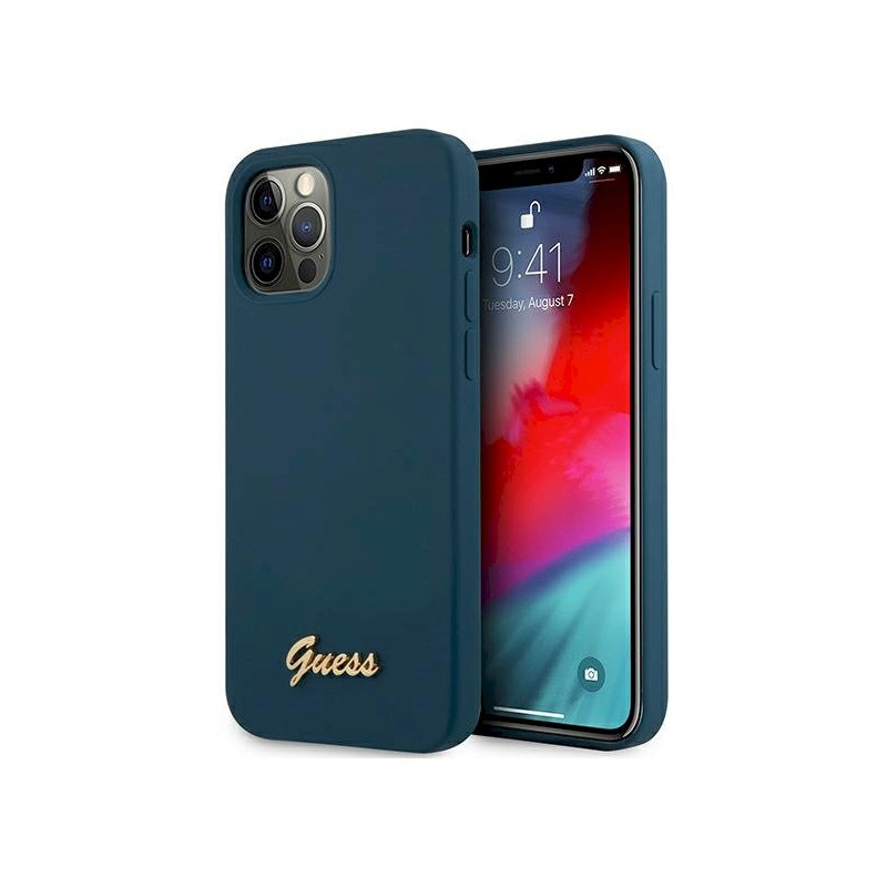 Guess GUHCP12LLSLMGBL Metal Logo Script hardcase for iPhone 12 Pro Max 6,7" / blue