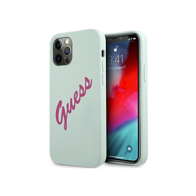Guess GUHCP12LLSVSBF Silicone Vintage Hardcase for iPhone 12 Pro Max 6,7" / blue fuschia