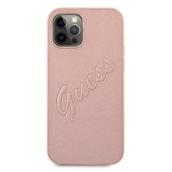 Guess GUHCP12LRSAVSRG Saffiano Vintage Script Hardcase for iPhone 12 Pro Max 6,7" / pink