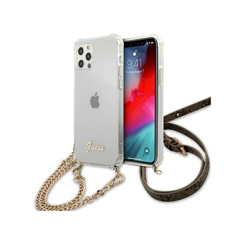 Guess GUHCP12MKC4GSGO Hardcase 4G Gold Chain for iPhone 12/12 Pro 6,1" / transparent