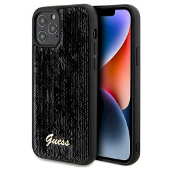 Guess GUHCP12MPSFDGSK Sequin Script Metal Hardcase for iPhone 12/12 Pro 6.1" / black