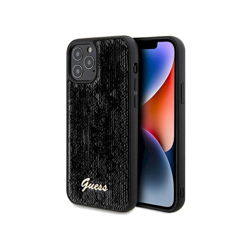 Guess GUHCP12MPSFDGSK Sequin Script Metal Hardcase for iPhone 12/12 Pro 6.1" / black