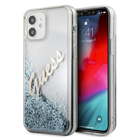Guess GUHCP12SGLVSBL Glitter Vintage Script Hardcase for iPhone 12 mini 5,4" / blue