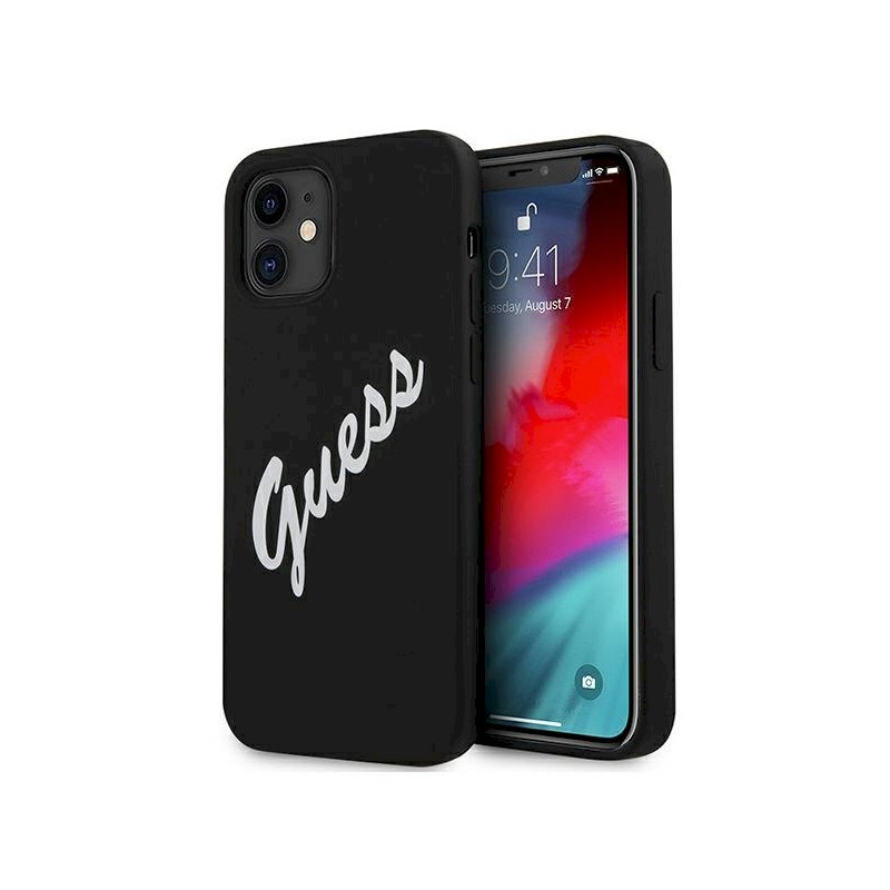 Guess GUHCP12SLSVSBW Silicone Vintage Hardcase for iPhone 12 mini 5,4" / black white