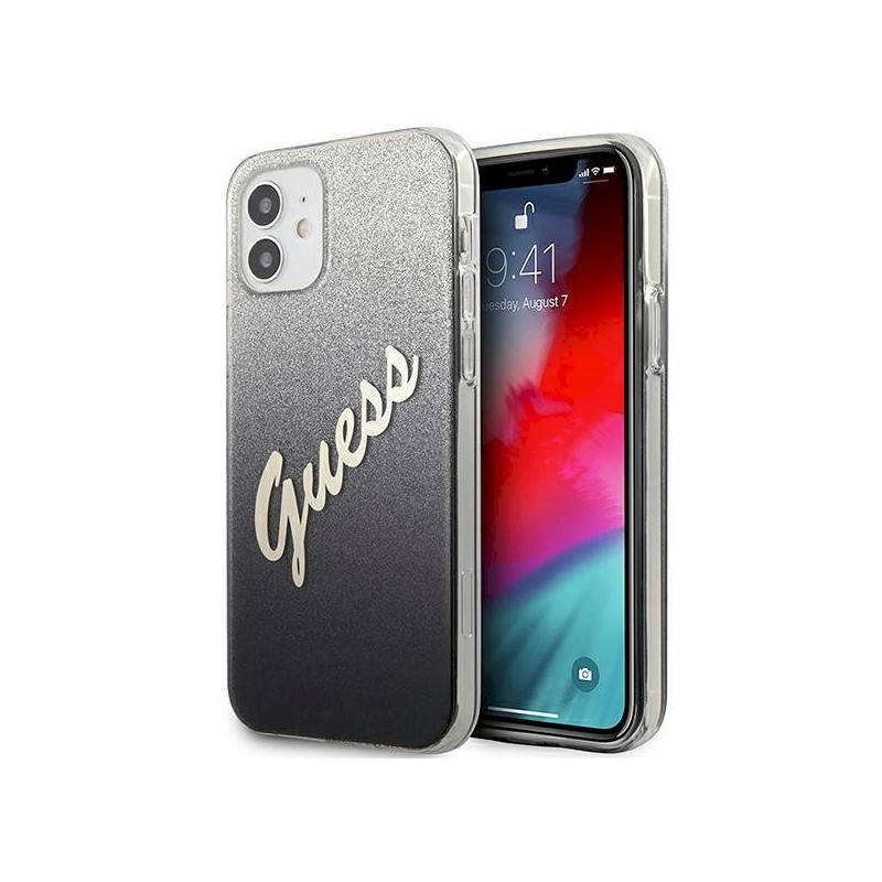 Guess GUHCP12SPCUGLSBK Glitter Gradient Script Hardcase for iPhone 12 mini 5,4" / black