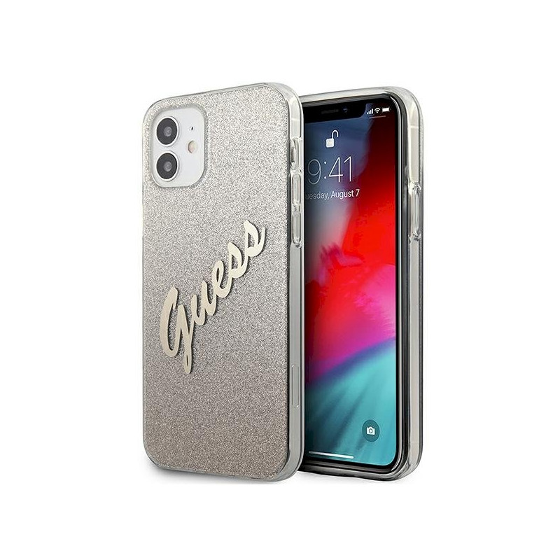 Guess GUHCP12SPCUGLSGO Glitter Gradient Script Hardcase for iPhone 12 mini 5,4" / gold