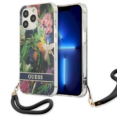 Guess GUHCP13LHFLSB Hardcase Flower Strap for iPhone 13 Pro / 13 6,1" / blue