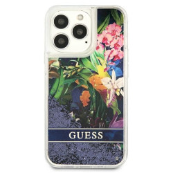 Guess GUHCP13LLFLSB Flower Liquid Glitter Hardcase for iPhone 13 Pro / 13 6,1" / blue