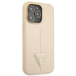 Guess GUHCP13LPSATLE Saffiano Triangle Logo Hardcase for iPhone 13 Pro / 13 6,1" / beige