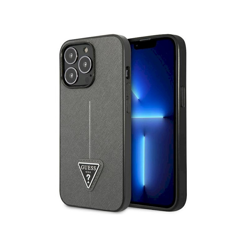 Guess GUHCP13LPSATLG Saffiano Triangle Logo Hardcase for iPhone 13 Pro / 13 6,1" / silver