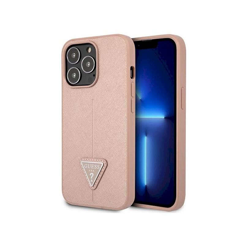 Guess GUHCP13LPSATLP Saffiano Triangle Logo Hardcase for iPhone 13 Pro / 13 6,1" / pink