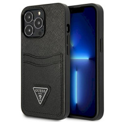 Guess GUHCP13LPSATPK Hardcase Saffiano Triangle Logo Cardslot for iPhone 13 Pro / 13 6,1" / black