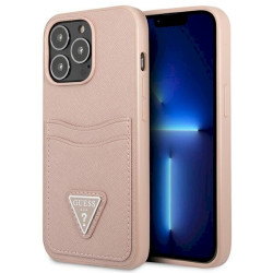 Guess GUHCP13LPSATPP Hardcase Saffiano Triangle Logo Cardslot for iPhone 13 Pro / 13 6,1" / pink