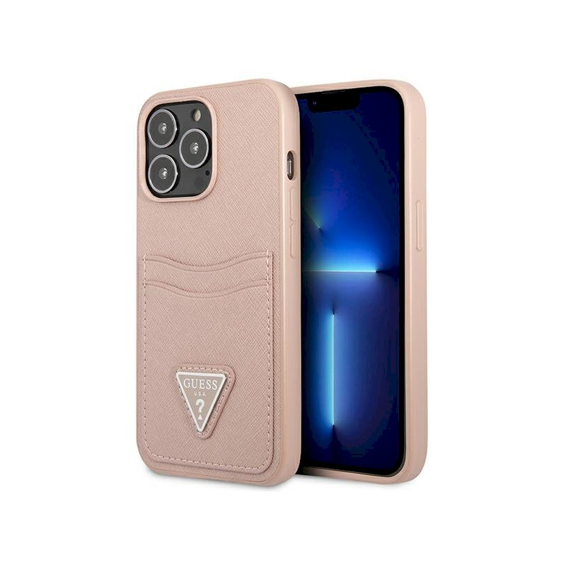 Guess GUHCP13LPSATPP Hardcase Saffiano Triangle Logo Cardslot for iPhone 13 Pro / 13 6,1" / pink