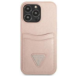Guess GUHCP13LPSATPP Hardcase Saffiano Triangle Logo Cardslot for iPhone 13 Pro / 13 6,1" / pink