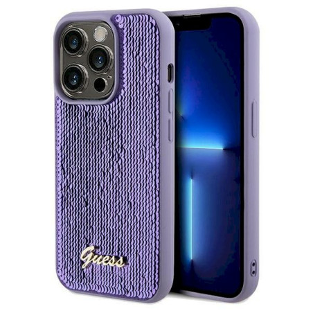 Guess GUHCP13LPSFDGSU Sequin Script Metal Hardcase for iPhone 13 Pro/13 6.1" / purple