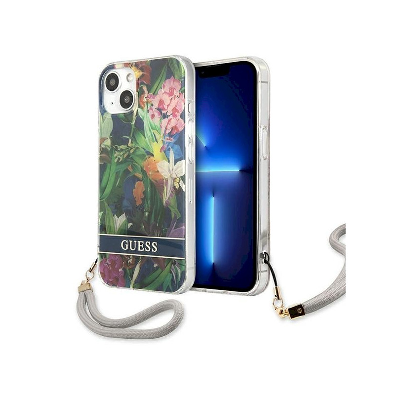 Guess GUHCP13SHFLSB Flower Strap Hardcase for iPhone 13 mini 5,4" / blue