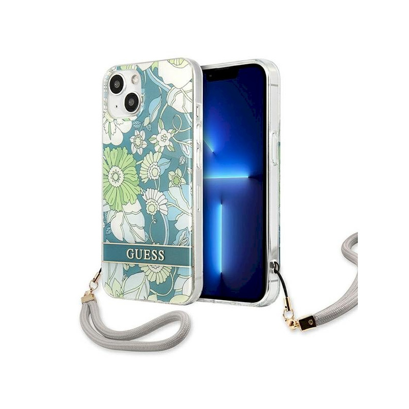 Guess GUHCP13SHFLSN Flower Strap Hardcase for iPhone 13 mini 5,4" / green