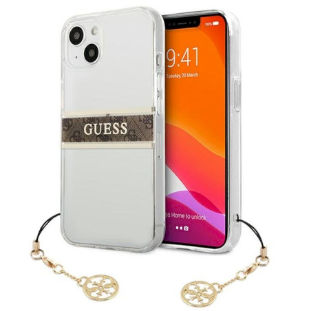 Guess GUHCP13SKB4GBR Transparent hardcase 4G for iPhone 13 mini 5,4" Brown Strap Charm