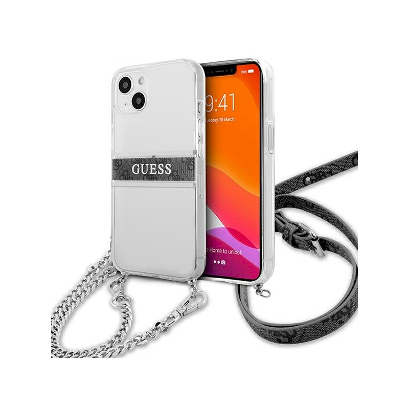Guess GUHCP13SKC4GBSI iPhone 13 mini 5,4" Transparent hardcase 4G Grey Strap Silver Chain