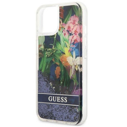 Guess GUHCP13SLFLSB Flower Liquid Glitter Hardcase for iPhone 13 mini 5,4" / blue
