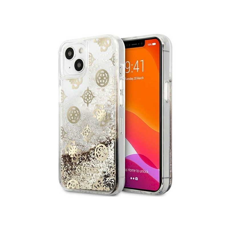 Guess GUHCP13SLGPEGO Peony Liquid Glitter Hardcase for iPhone 13 mini 5,4" / gold