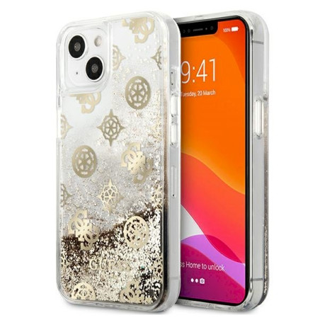 Guess GUHCP13SLGPEGO Peony Liquid Glitter Hardcase for iPhone 13 mini 5,4" / gold