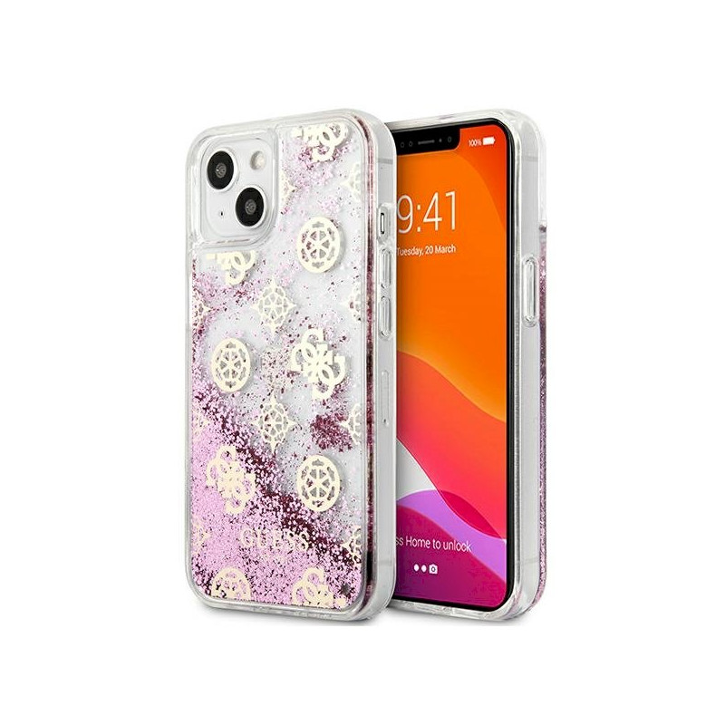 Guess GUHCP13SLGPEPI Peony Liquid Glitter Hardcase for iPhone 13 mini 5,4" / pink