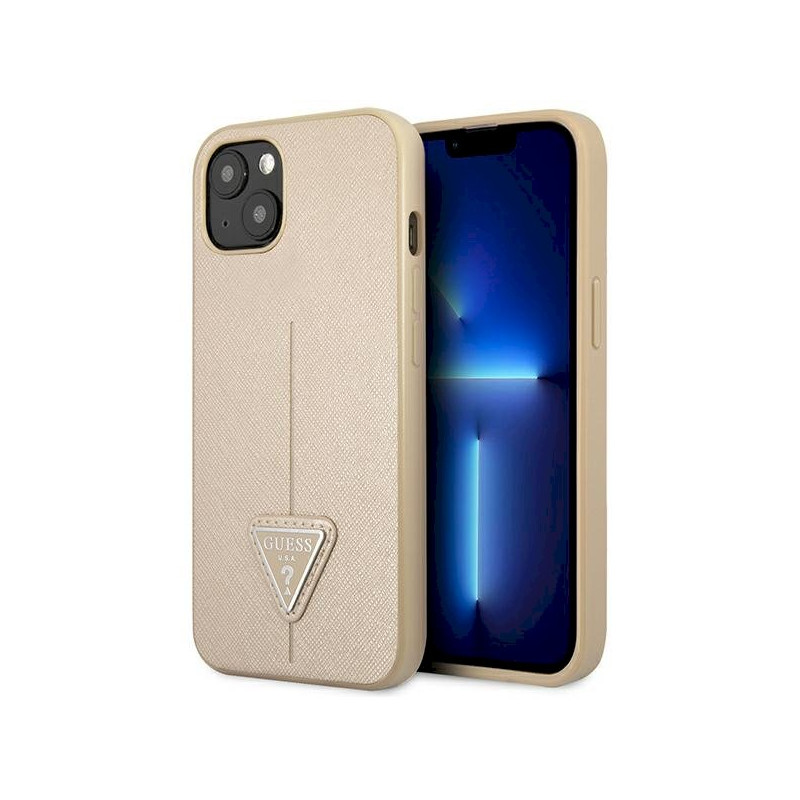 Guess GUHCP13SPSATLE Hardcase Saffiano Triangle Logo for iPhone 13 mini 5,4" / beige