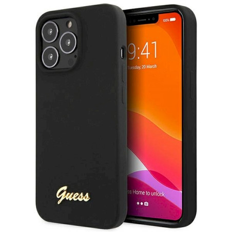 Guess GUHCP13XLSLMGBK Silicone Script Gold Logo Hardcase for iPhone 13 Pro Max 6.7" / black