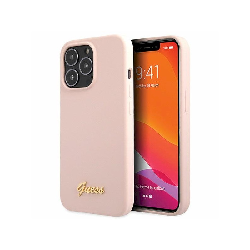 Guess GUHCP13XLSLMGLP Silicone Script Gold Log Hardcase for iPhone 13 Pro Max 6.7" / light pink