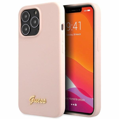 Guess GUHCP13XLSLMGLP Silicone Script Gold Log Hardcase for iPhone 13 Pro Max 6.7" / light pink