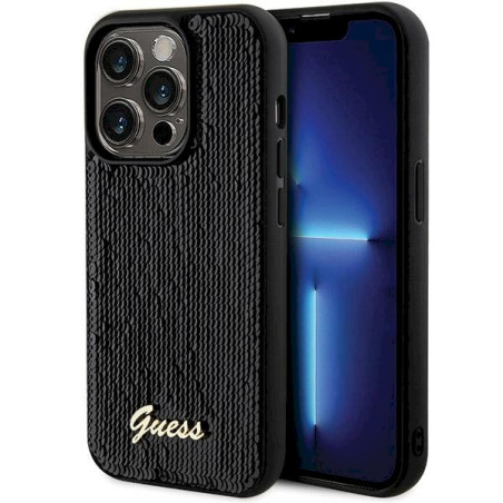 Guess GUHCP13XPSFDGSK Sequin Script Metal Hardcase for iPhone 13 Pro Max 6.7" / black