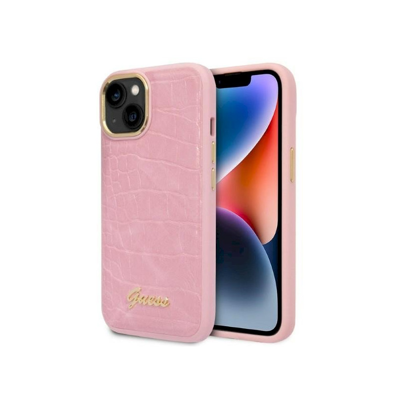 Guess GUHCP14MHGCRHP Croco Collection Hardcase for iPhone 14 Plus / 15 Plus 6.7" / pink