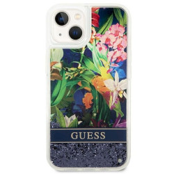 Guess GUHCP14MLFLSB Flower Liquid Glitter Hardcase for iPhone 14 Plus/15 Plus 6.7" / blue