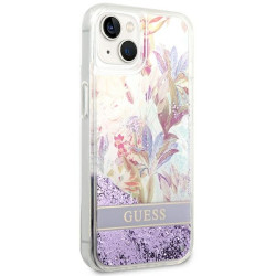 Guess GUHCP14MLFLSU Flower Liquid Glitter Hardcase for iPhone 14 Plus / 15 Plus 6.7" / purple