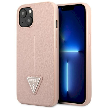 Guess GUHCP14MPSATLP Hardcase Saffiano Triangle Logo for iPhone 14 Plus / 15 Plus 6.7" / pink