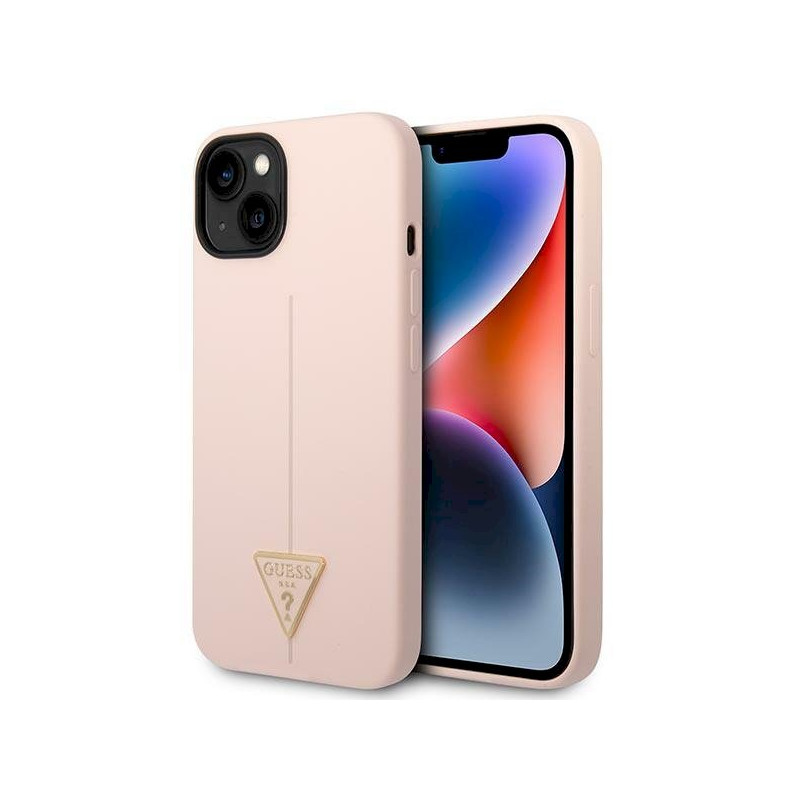 Guess GUHCP14MSLTGP Silicone Triangle Hardcase for iPhone 14 Plus/15 Plus 6.7" / pink