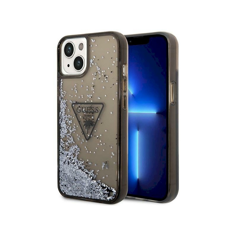 Guess GUHCP14SLFCTPK Liquid Glitter Palm Collection hardcase for iPhone 14 / 15 / 13 6.1" / black