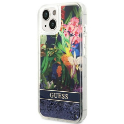 Guess GUHCP14SLFLSB Flower Liquid Glitter Hardcase for iPhone 14 / 15 / 13 6.1" / blue