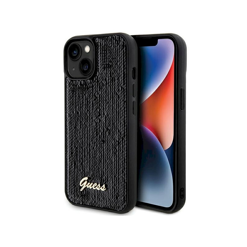 Guess GUHCP14SPSFDGSK Hardcase Sequin Script Metal for iPhone 14 / 15 / 13 6.1" / black