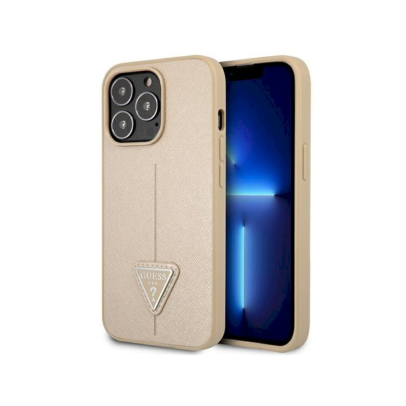 Guess GUHCP14XPSATLE Saffiano Triangle Logo Hardcase for iPhone 14 Pro Max 6,7" / beige