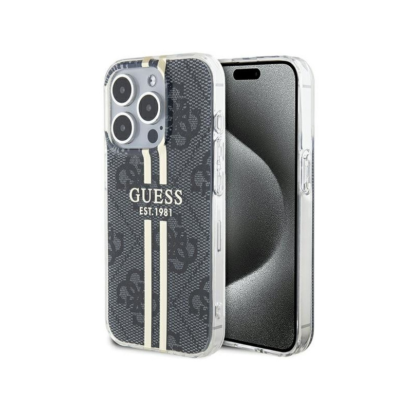 Guess GUHCP15LH4PSEGK Hardcase IML 4G Gold Stripe for iPhone 15 Pro 6.1" / black