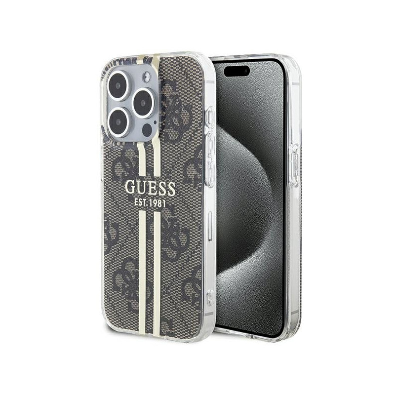 Guess GUHCP15LH4PSEGW Hardcase IML 4G Gold Stripe for iPhone 15 Pro 6.1" / brown