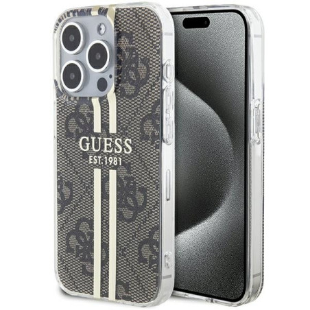 Guess GUHCP15LH4PSEGW Hardcase IML 4G Gold Stripe for iPhone 15 Pro 6.1" / brown