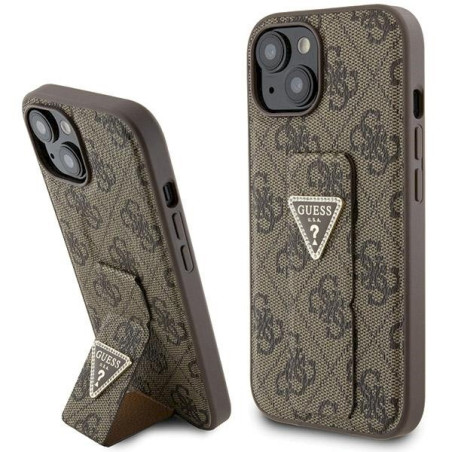 Guess GUHCP15SPGS4TDW Hardcase Grip Stand 4G Triangle Strass for iPhone 15 / 14 / 13 6.1" / brown