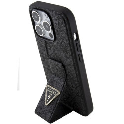 Guess GUHCP15XPGS4TDK Grip Stand 4G Triangle Strass Hardcase for iPhone 15 Pro Max 6.7" / black