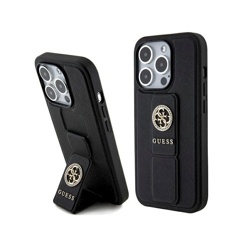 Guess GUHCP15XPGSSADK Grip Stand 4G Saffiano Strass for iPhone 15 Pro Max 6.7" / black